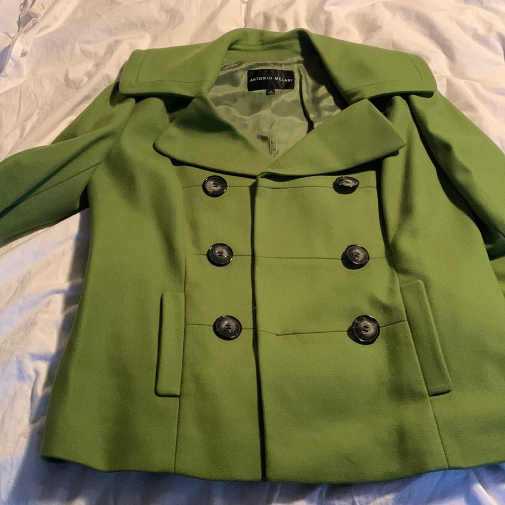 Pea green pea coat with rounded collar